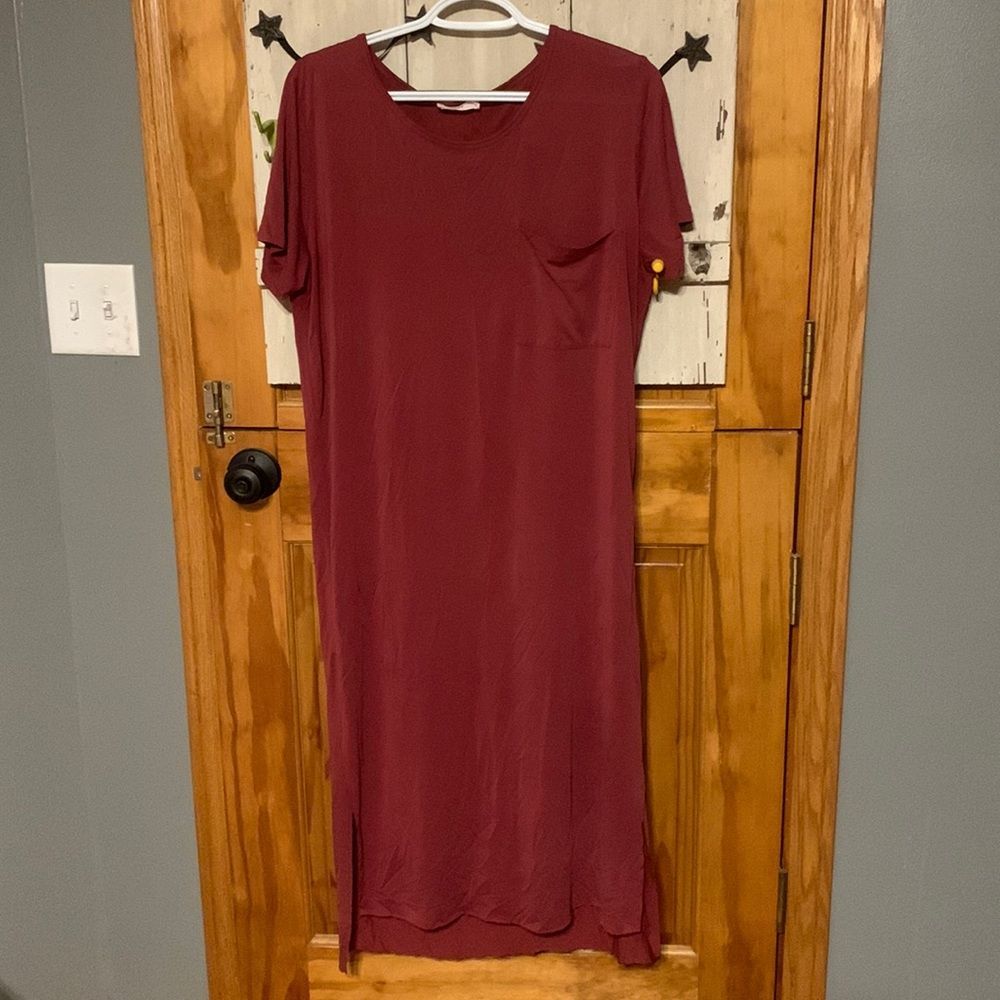 Women’s Lush Red Maroon Lightweight Casual Longline Maxi T-shirt Dress L